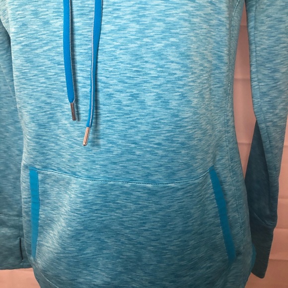 Athleta Teal Blue Ascend Workout Cowl Neck Fleece Lined Hoodie Sweatshirt Size S - Picture 5 of 8